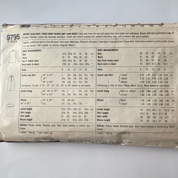 Simplicity 9795 Pattern Skirt Top Jacket Miss 16 Vintage Front Slit Back Zip - Picture 4 of 7